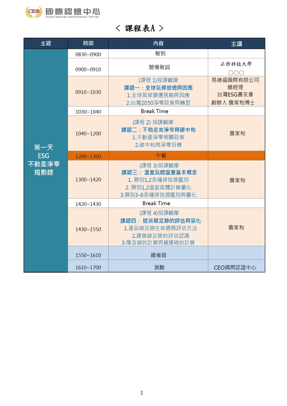 正修科技大學企業管理系舉辦「ESG不動產淨零規劃管理師種子師資認證研習會圖片