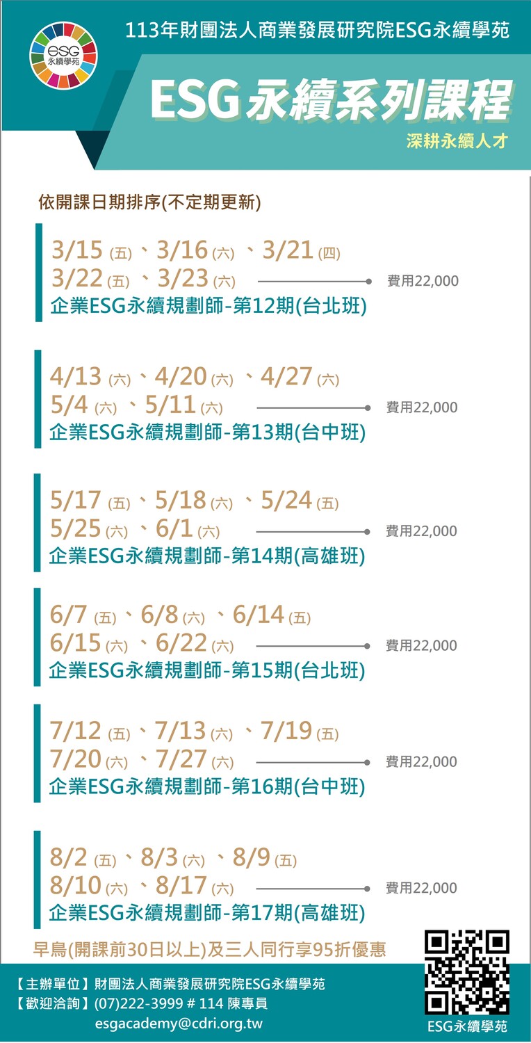 商業發展研究院ESG永續學苑辦理「企業ESG永續規劃師班」圖片